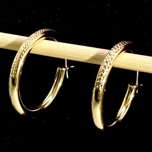 ARI Stunning 1 3/8” Gold Vermeil Dangle Hoop Earrings - Picture 2 of 5
